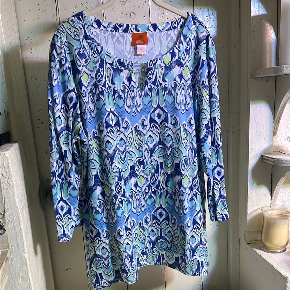 Hearts of Palm Blue 3/4 Sleeve Relaxed Blouse